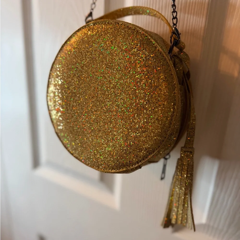 Queen Gold and Black Glitter Clock Chain  Shoulder Evening Handbag - Picture 2 of 5